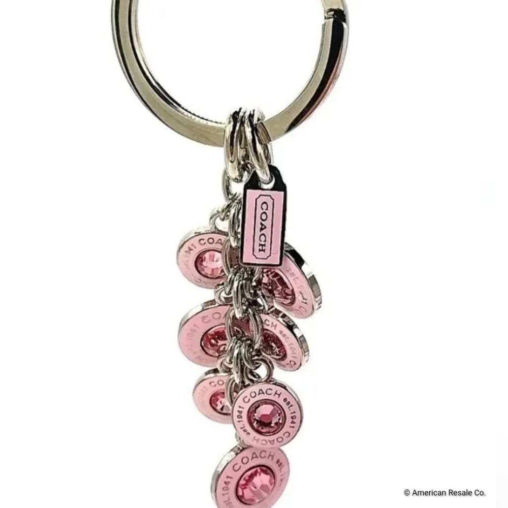 COACH Vintage New in Box Pink Multi Jewel Gem Diamond Pendant gem CZ keychain - Picture 3 of 8